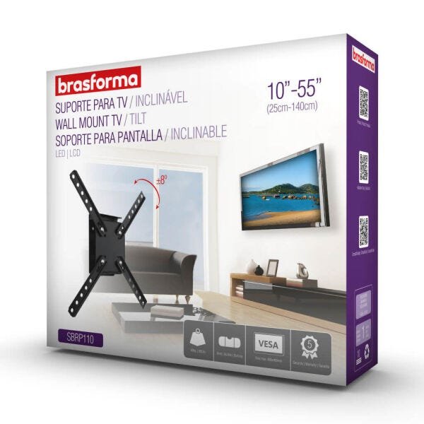 Suporte Inclinável para TV Led, LCD, Plasma, 3D e Smart TV de 10” a 55” – Brasforma Sbrp 110 - 4