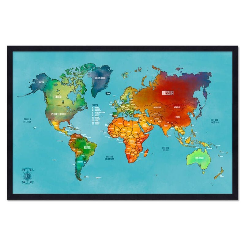 Quadro Mapa M Ndi Pinar Viagens X Cm Azul Moldura P Madeiramadeira