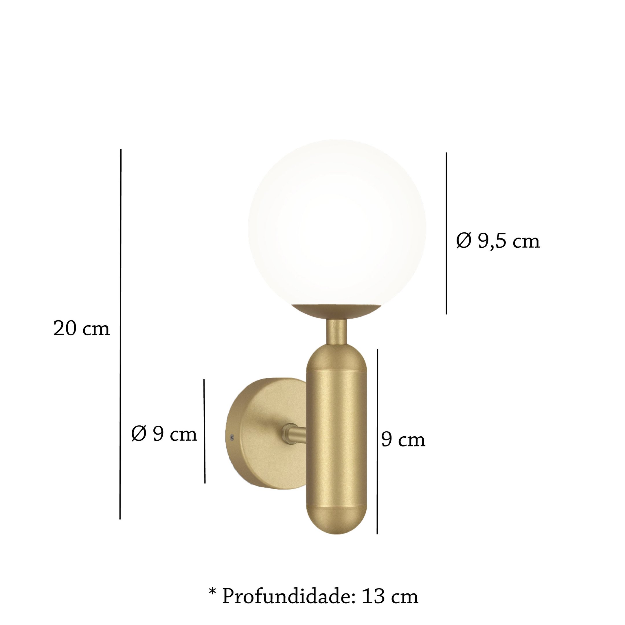 Arandela Interna Dourado Matte Globo Vidro Branco G9 Cabeceira Sala