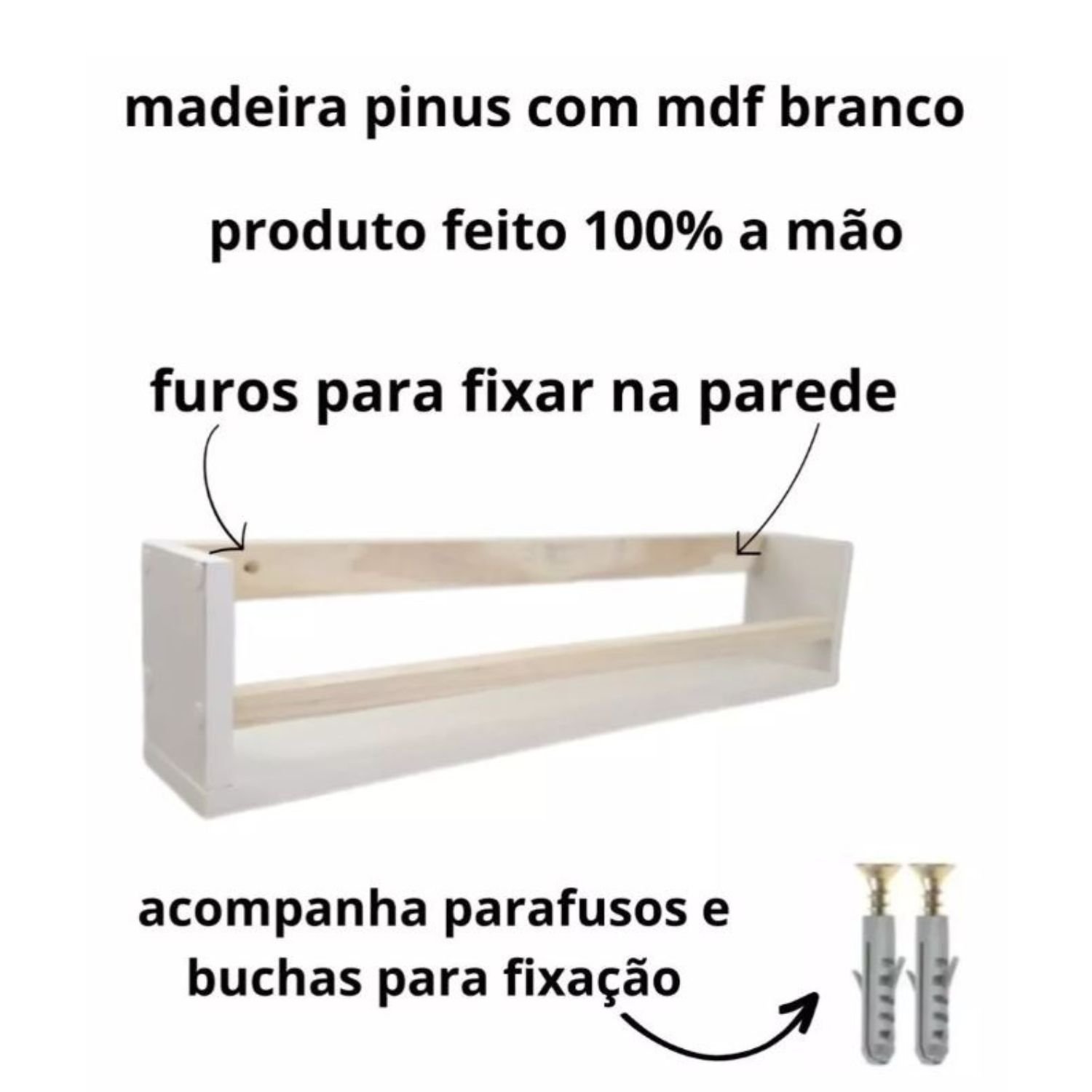 Kit 3 Prateleiras Porta Livro Infantil Pinus E Mdf Branco MadeiraMadeira