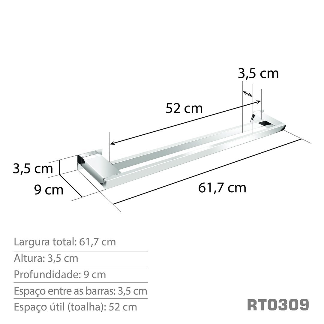 Toalheiro Duplo Cm Inox Rose Gold Kromus Rt R Madeiramadeira