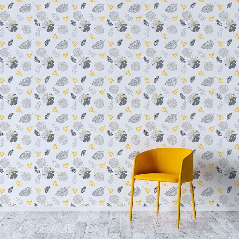 Papel De Parede Floral Amarelo E Preto Madeiramadeira