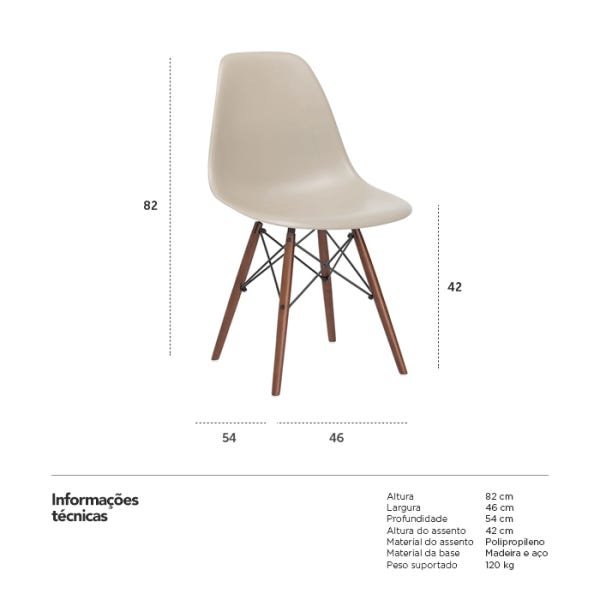 Kit 2 Cadeiras Charles Eames Eiffel Dsw Nude Madeira Escura