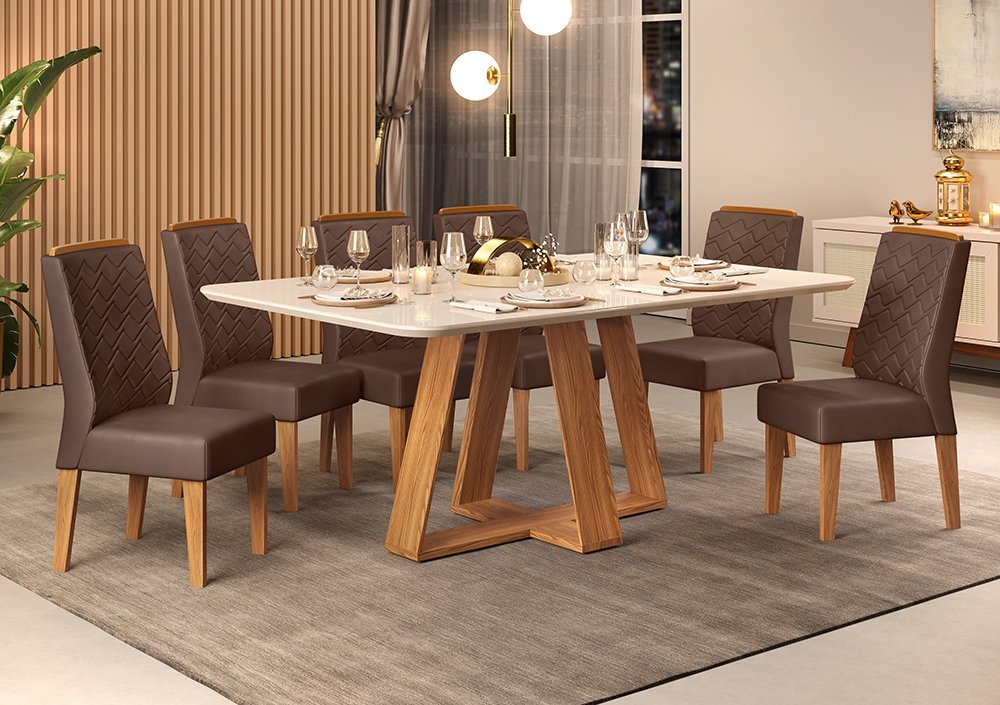 Mesa de Jantar 160x90 Kiara 06 Cadeiras Lídia Carvalho Europeu