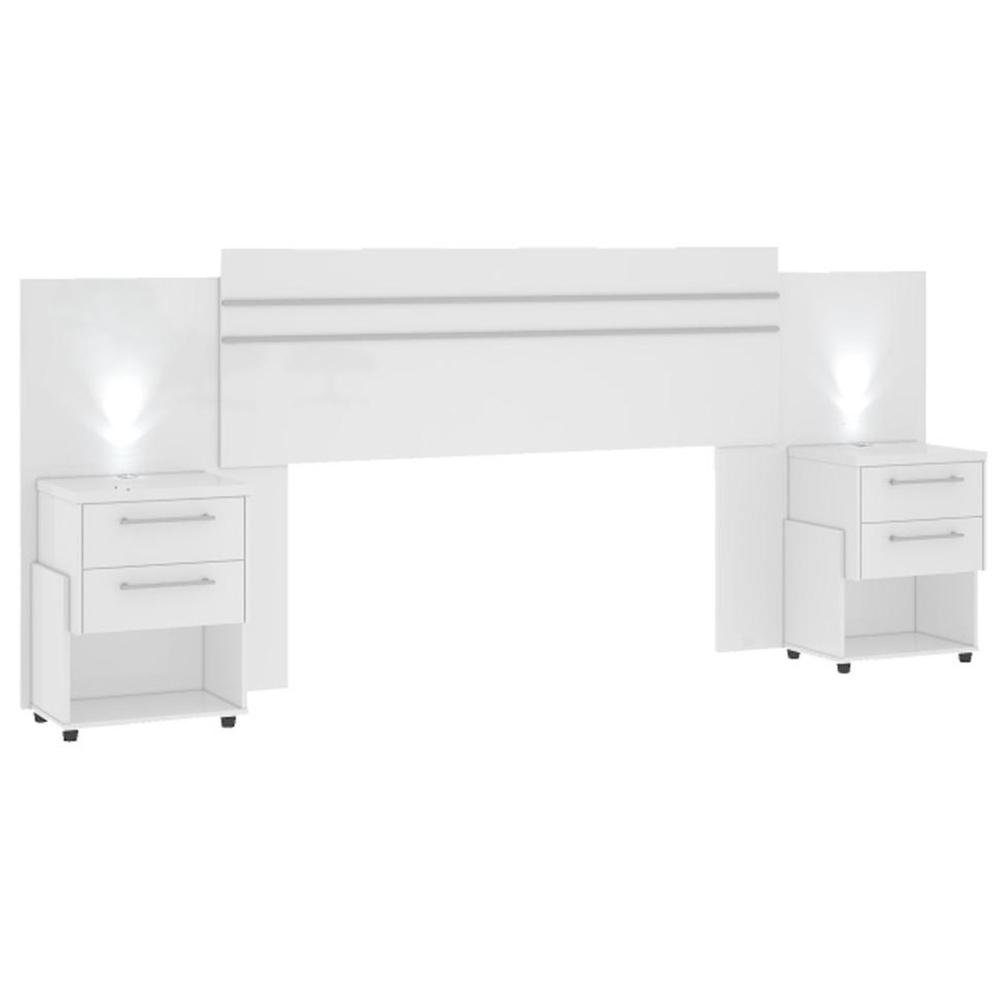 Cabeceira Casal Criados E Led Mirarack Bahamas Branco MadeiraMadeira