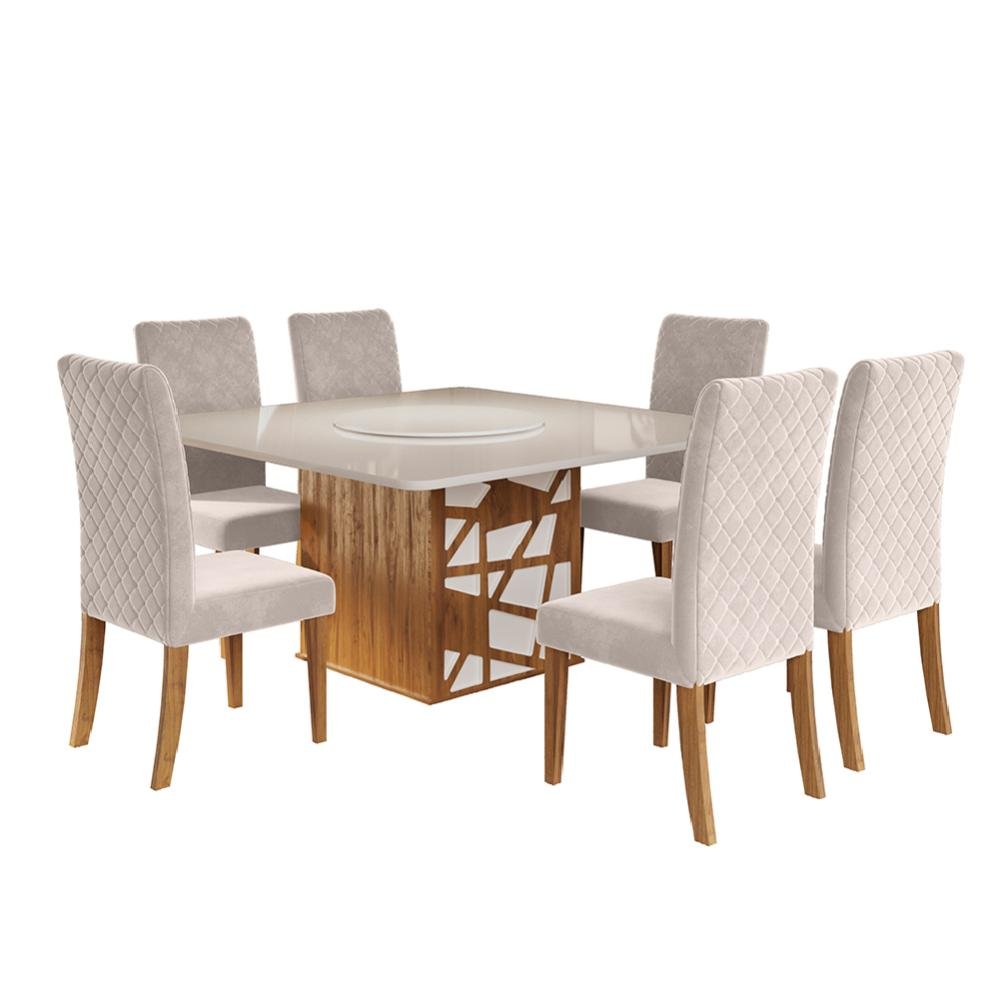 Conjunto de Mesa Ancara 6 Cadeiras e Tampo Giratório Carvalho Off