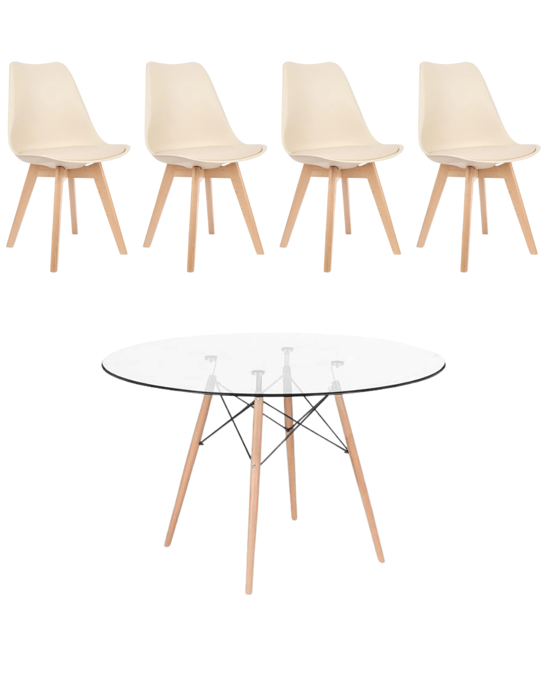 Conjunto Mesa Eames Vidro Cm Cadeiras Tulipa Saarinen Nude