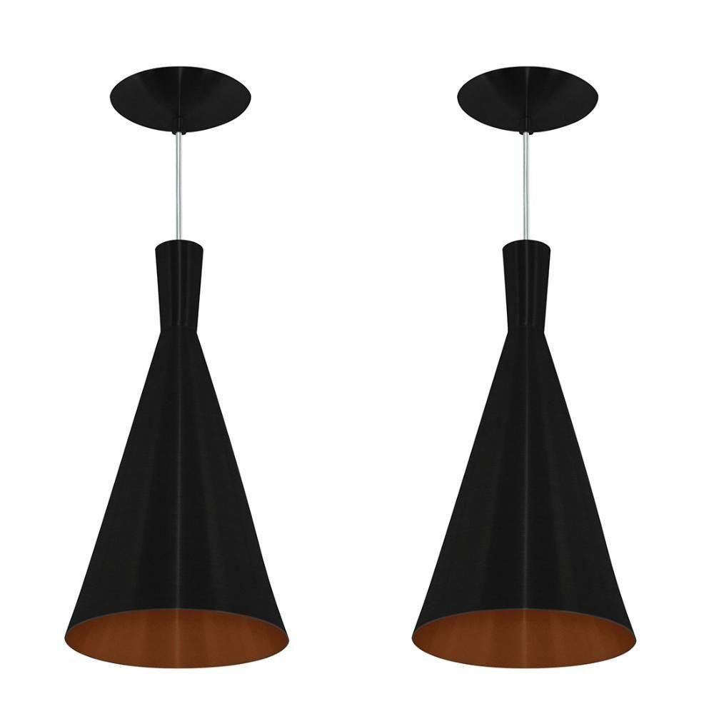 Kit 2 Pendentes Tom Dixon Funil Corneta Preto Cobre MadeiraMadeira