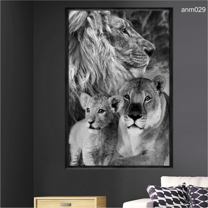 Quadro Decorativo Impressao U V Em Vidro Familia De Leoes Pb Anm029