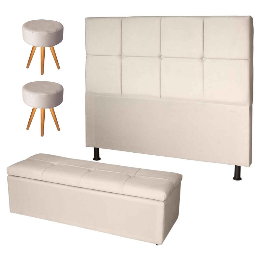 Kit Cabeceira Cama Box Casal Queen Recamier Bau Damares Cm E