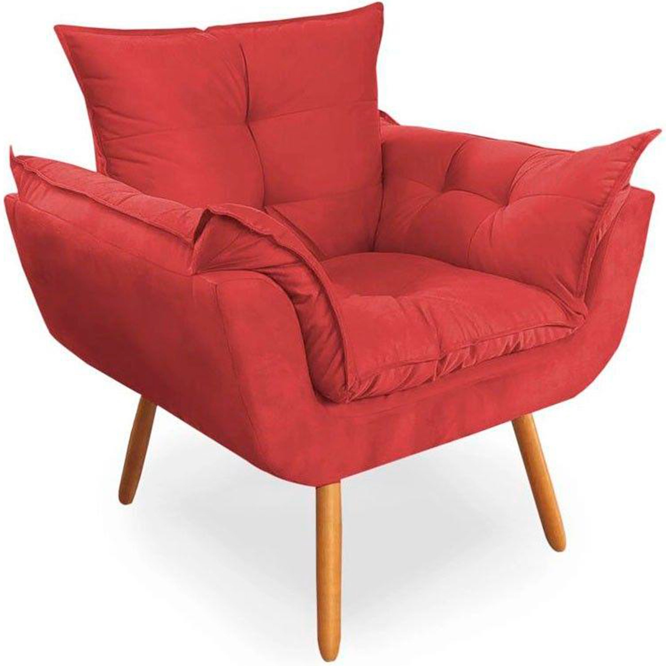 Poltrona Cadeira Decorativa Opala Suede Vermelho Madeiramadeira