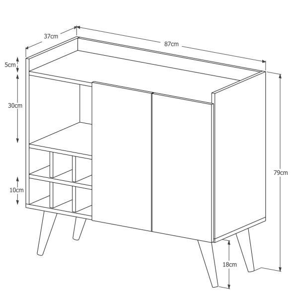 Aparador Sala Adega Buffet Retrô Pés Palito Moon 2 Portas Branco