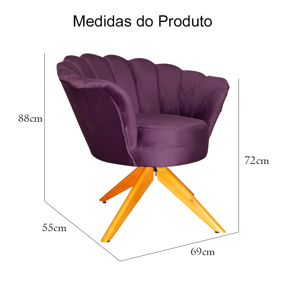 Kit Poltronas Estofada Base Girat Ria De Madeira P Tala Veludo