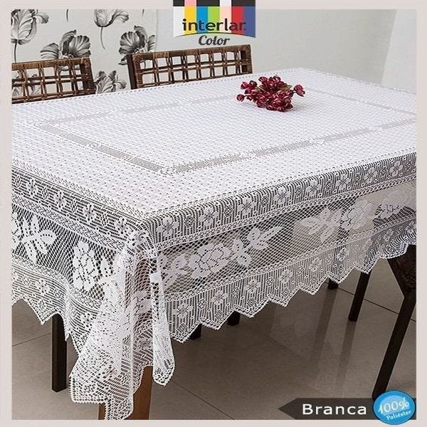 Toalha De Mesa Em Renda Lugares Branca Color Retangular M X M