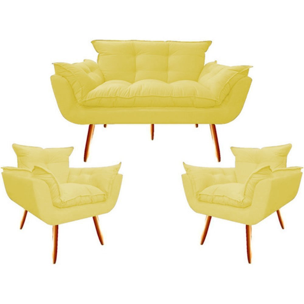 Kit Namoradeira 2 Poltronas Decorativa Opala Suede Amarelo Twdecora