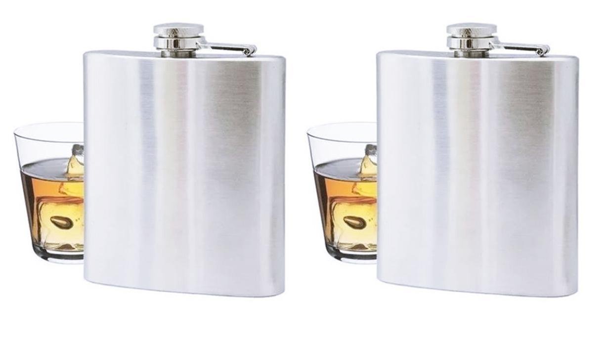 Kit 2 Cantil Garrafa Aço Inox Bebida Whiskey MadeiraMadeira