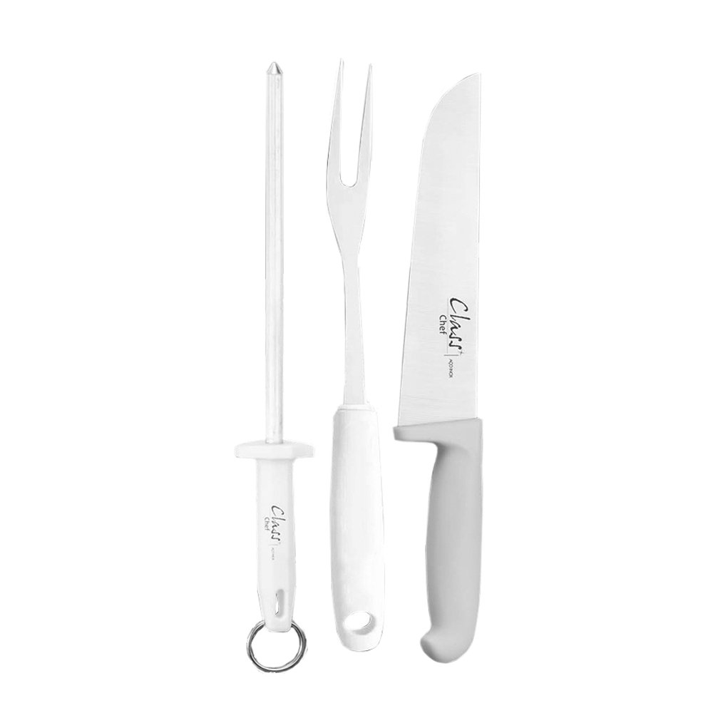 Kit Churrasco Profissional Gourmet Faca Garfo Chaira Inox MadeiraMadeira