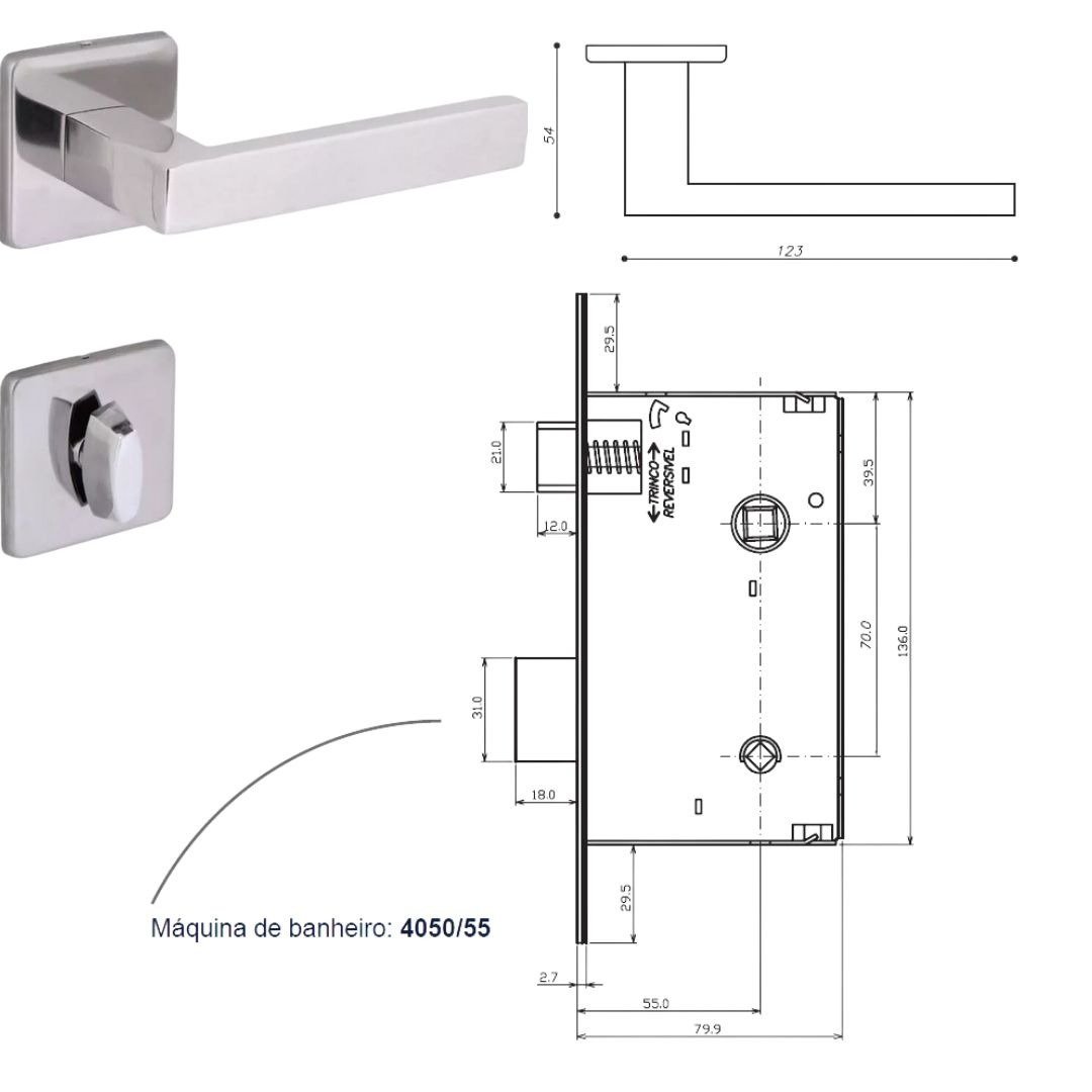 Fechadura Banheiro Quadra 5098594 55 Inox Polido Arouca MadeiraMadeira