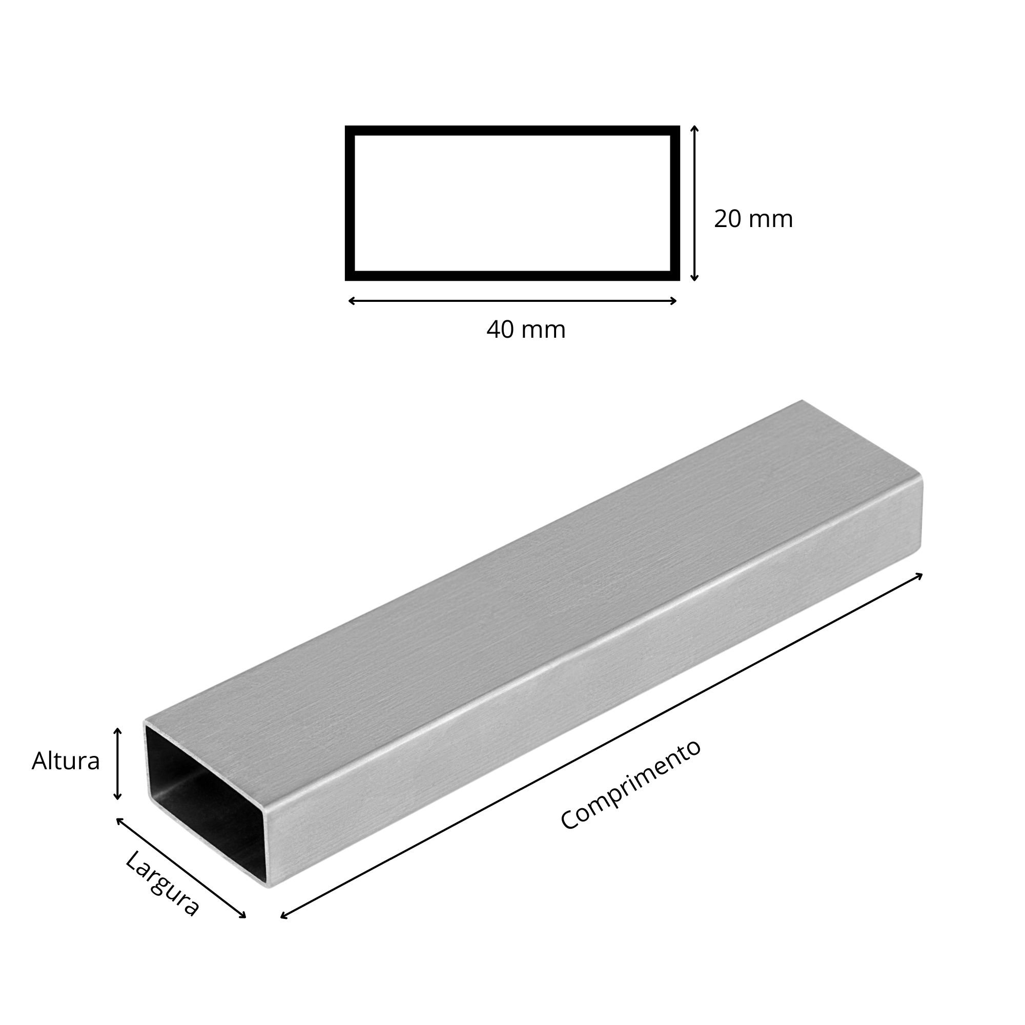 Tubo Metalon Retangular 40mm X 20mm Polido 50cm MadeiraMadeira