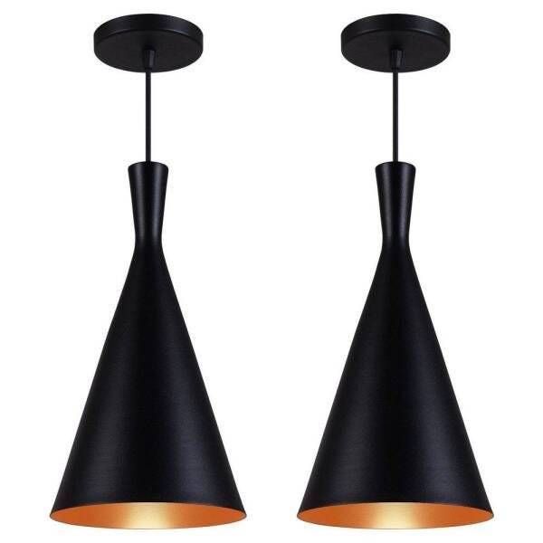 Kit 2 Lustres Pendentes Alumínio Tom Dixon Funil Preto e Cobre C