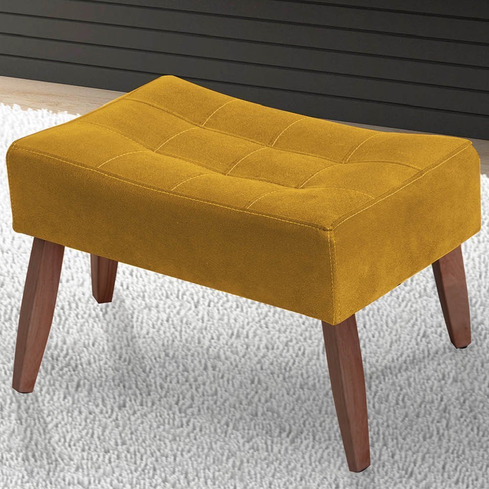 Poltrona Opala Decorativa Para Recepção E Salas Puff Suede Mostarda