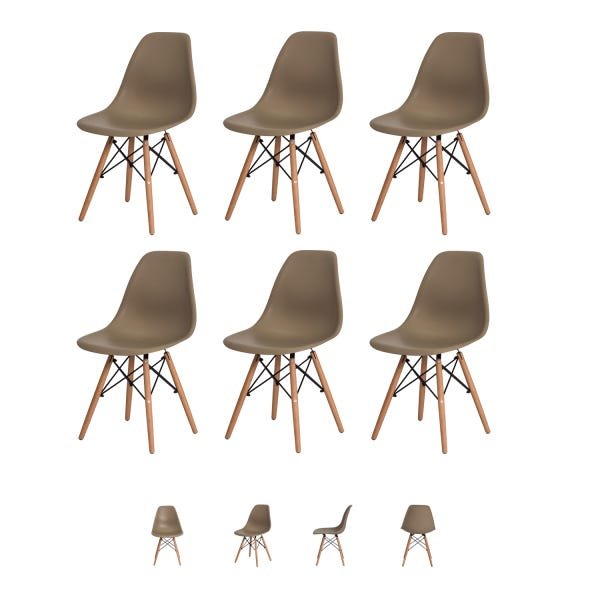 Kit 6 Cadeiras Eiffel Eames Dsw Nude Base Madeira MadeiraMadeira