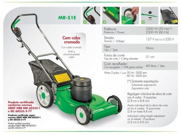 Cortador de Grama Elétrico Trapp Mr 51E 2500W Recolhedor 110V