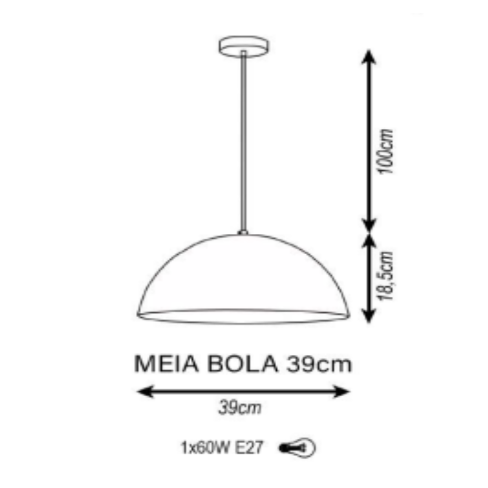 Kit 2 Pendentes Meia Lua Preto Fosco Branco Interno 39cm MadeiraMadeira