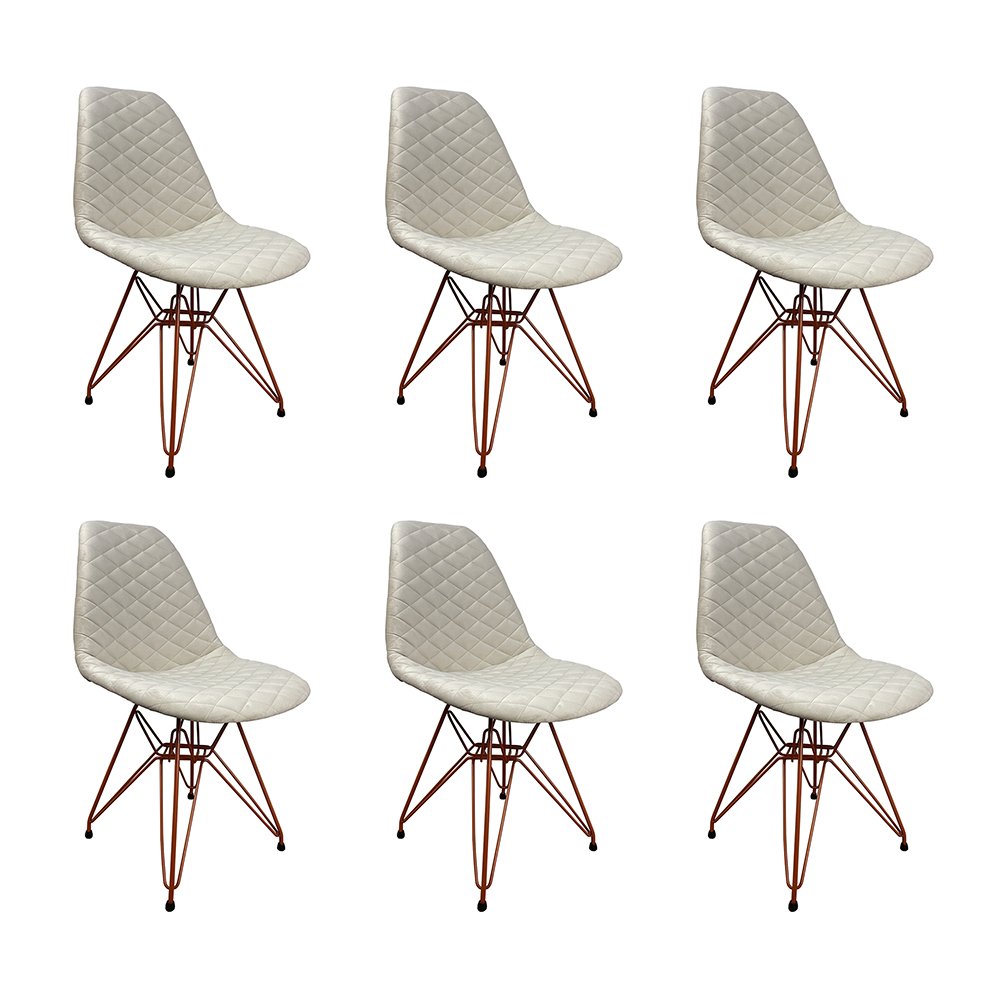 Kit Cadeiras Jantar Estofadas Nude Eiffel Eames Base Cobre