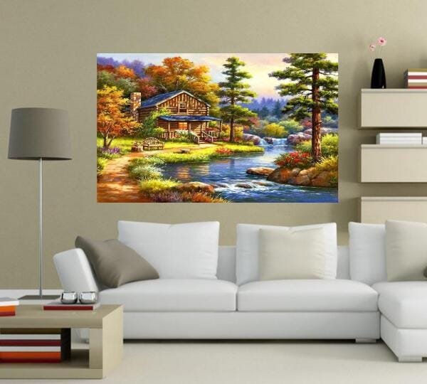 Quadro Pintura Paisagem Óleo Sobre Tela Cod 3014 70cm A x 110cm L