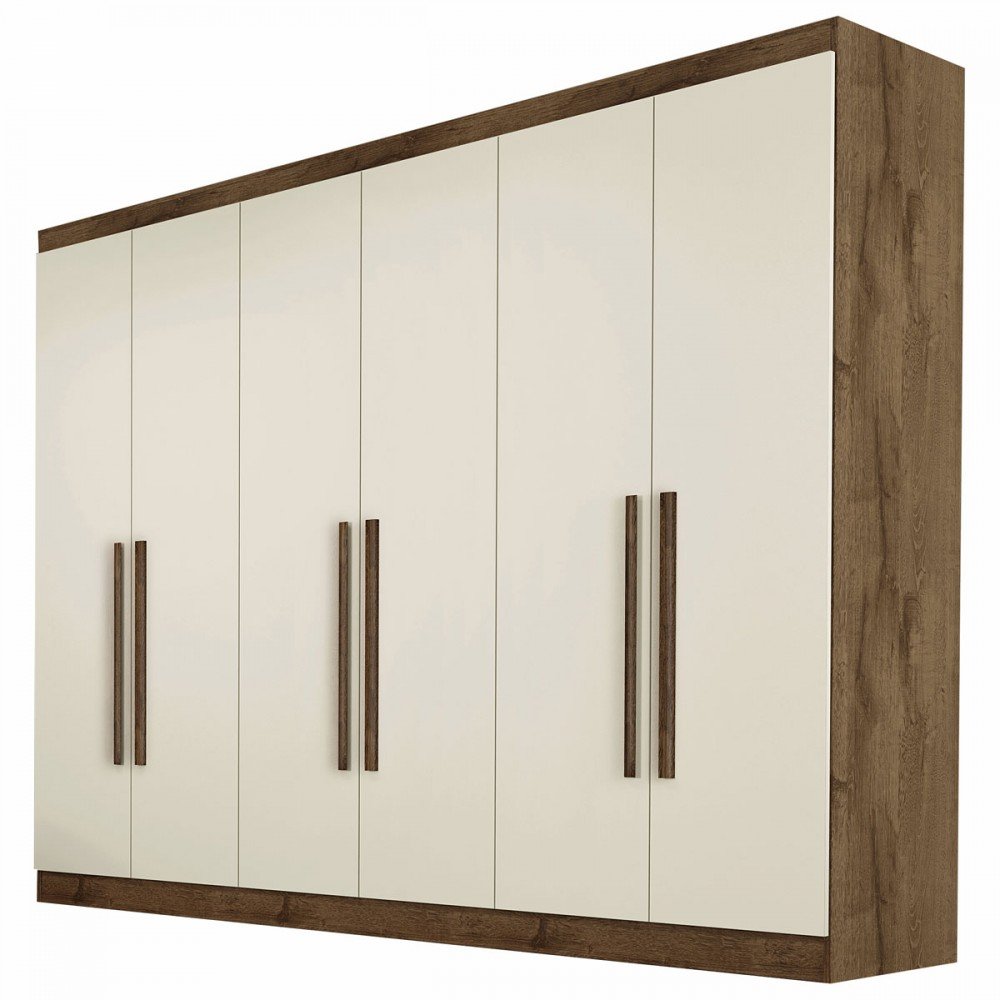 Guarda Roupa Casal Oslo 6 Portas 4 Gavetas 100 Mdf Brauna Off White