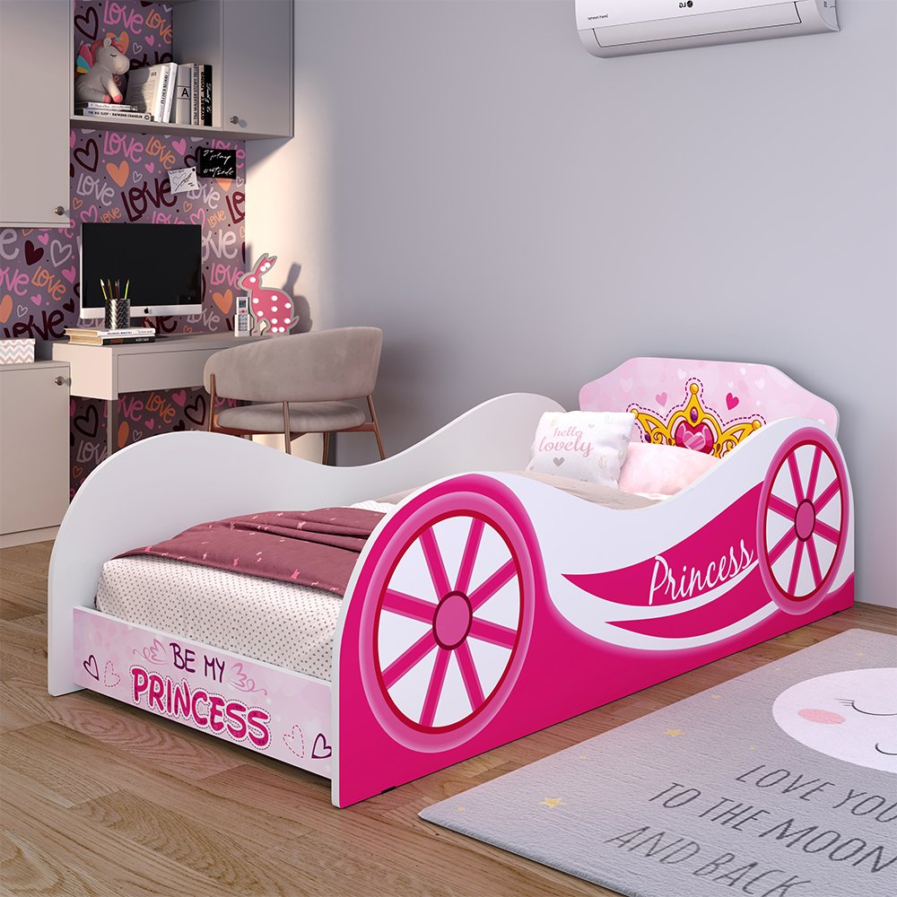 Cama Solteiro Colchão D20 Mdf Montessoriana Carruagem Princess Quarto