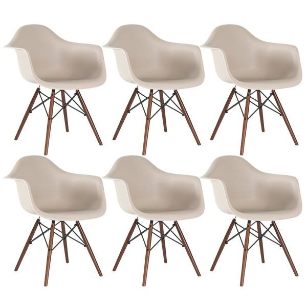 Kit 6 Cadeiras Charles Eames Eiffel Braços Daw Nude Bege