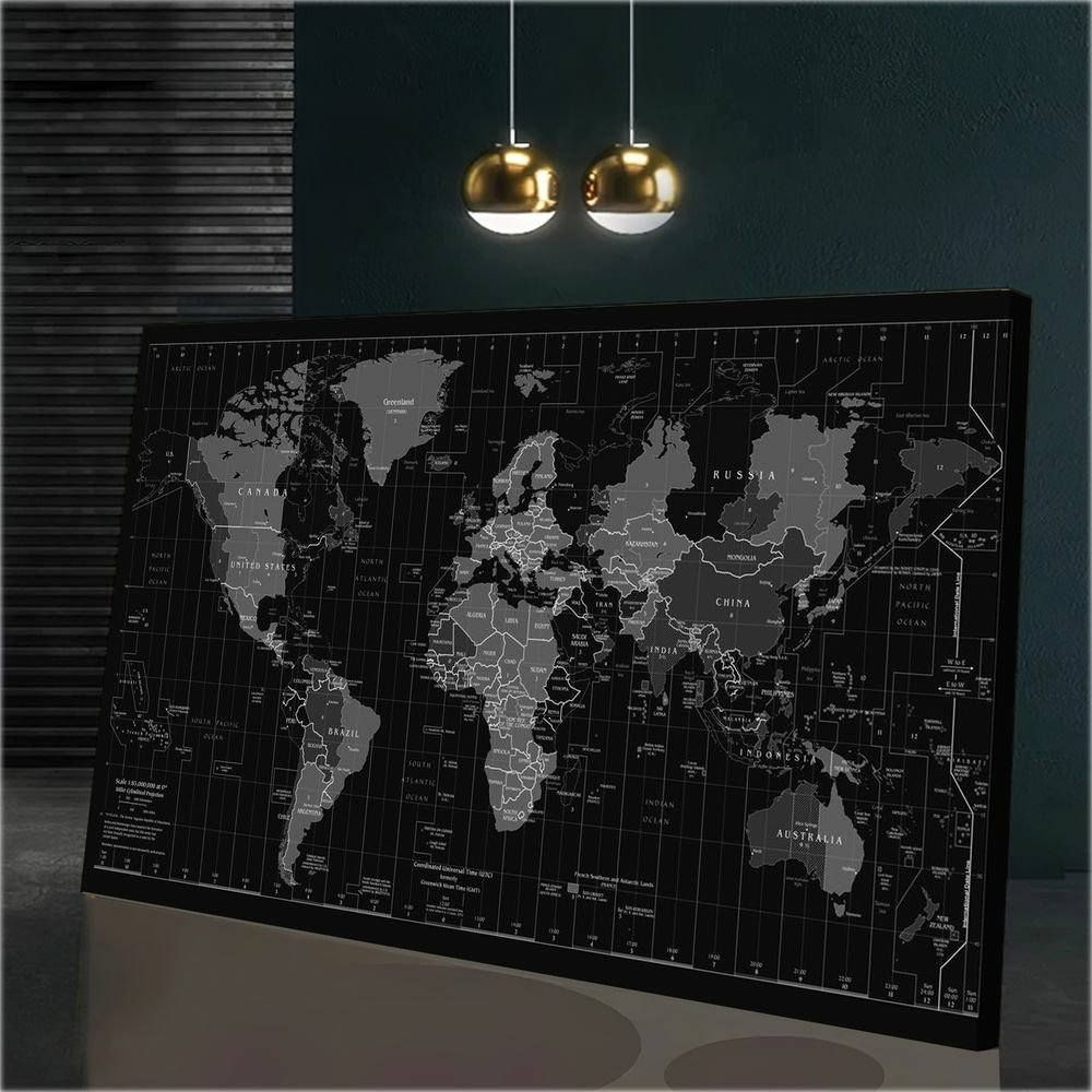 Quadro Mapa Mundi Preto E Branco X Cm Preta Madeiramadeira