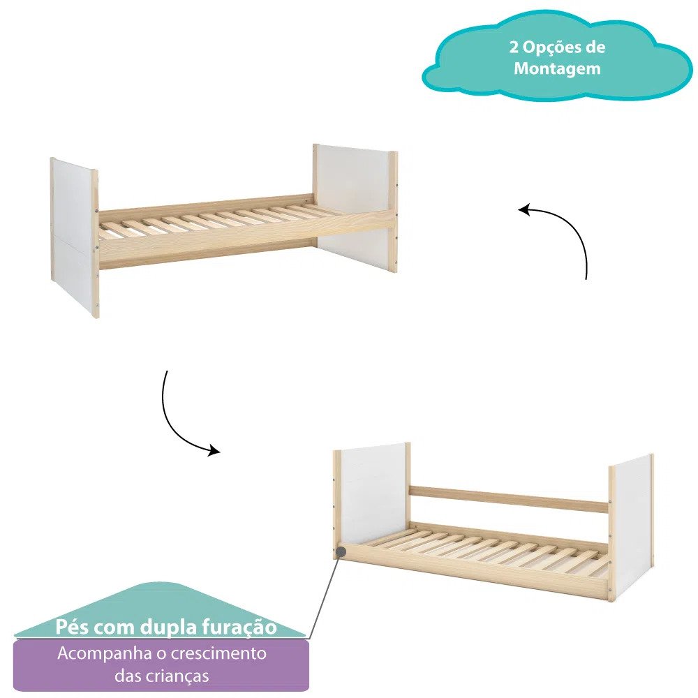 Cama Montessoriana Garden Telhado Single e Grade de Proteção