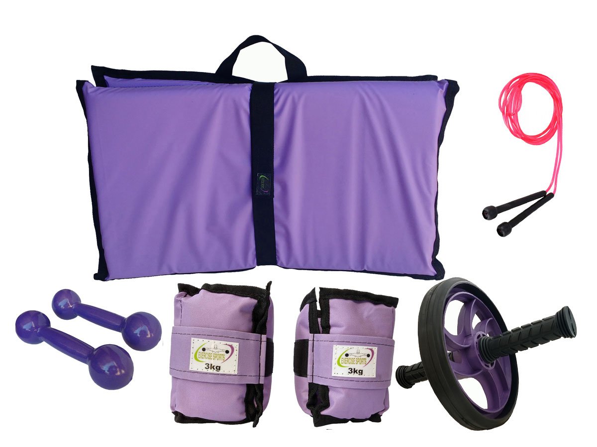 Kit Kg Tornozeleira Halteres Colchonete Roda Abdominal Lilas E