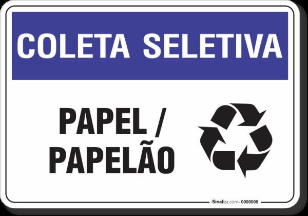 PLACA COLETA SELETIVA PAPEL PAPELÃO MadeiraMadeira