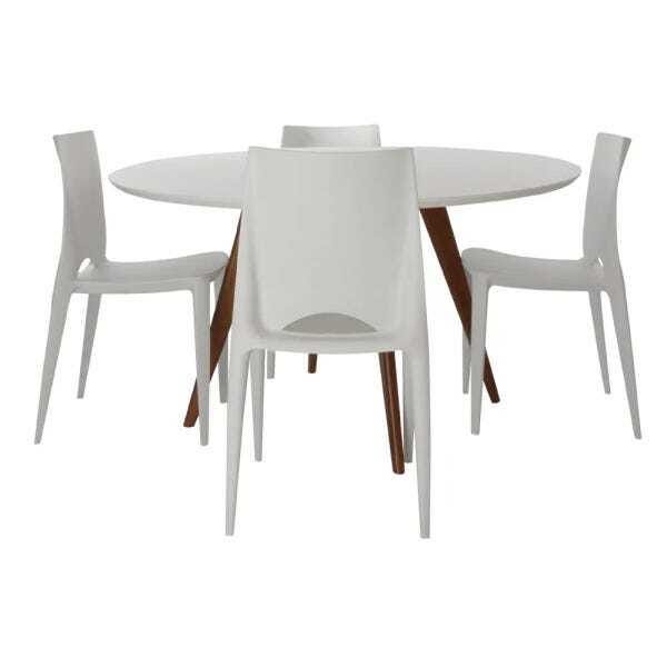 Conjunto Mesa Square Redonda Branco Fosco 88cm 4 Cadeiras Zoé