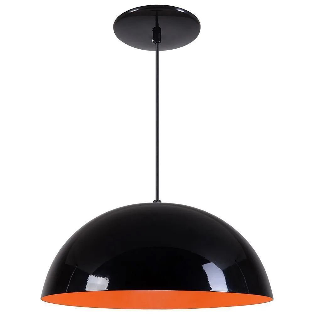 Pendente Meia Lua 40cm Luminária Alumínio Preto Fosco C Laranja T T