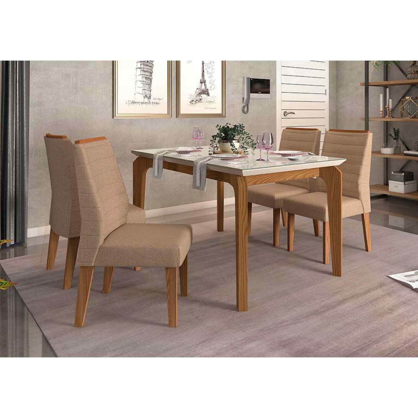 Conjunto Mesa De Jantar D Lia Carvalho Creme Cadeiras