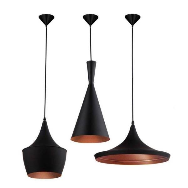 Kit 3 Pendentes Luminária Tom Dixon Preto E Cobre MadeiraMadeira