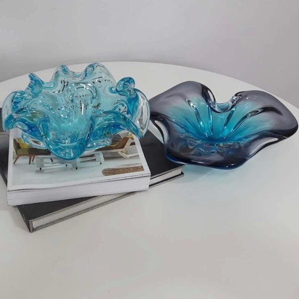 Centro de Mesa de Murano São Marcos Cristal Azul 22cm MadeiraMadeira