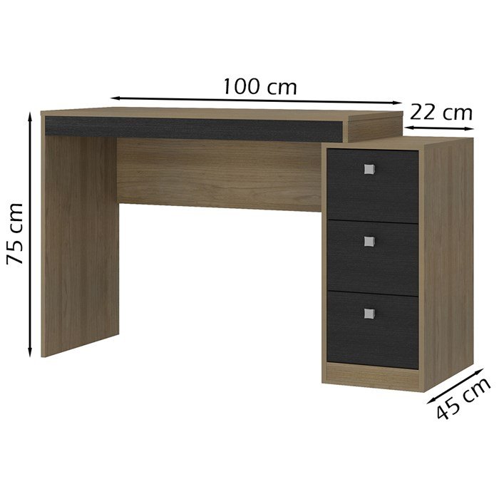 Escrivaninha Para Escritorio 122x75 Cm 3 Gavetas HO2903 Avela Onix HEC