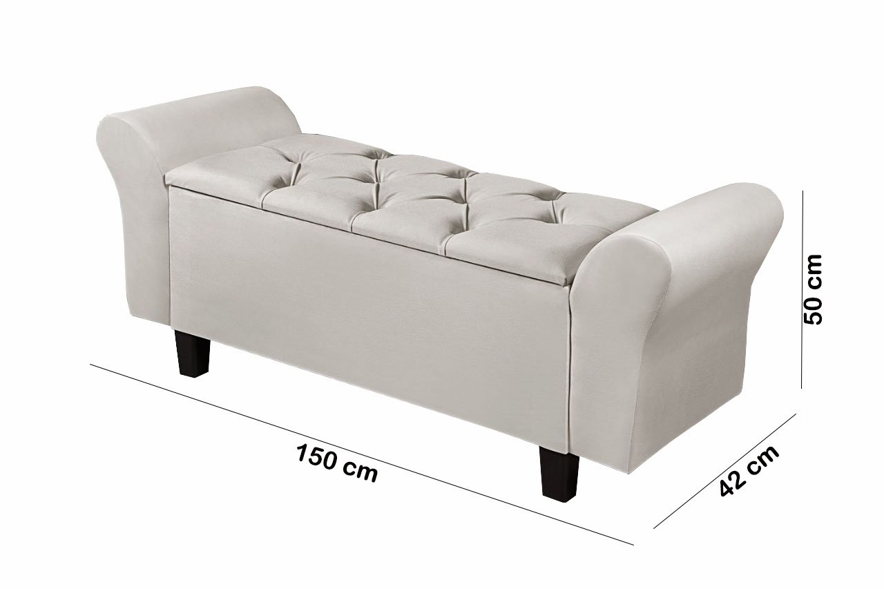 Recamier Baú Lara 150 cm para Cama Casal Moveis House Baú Lara para