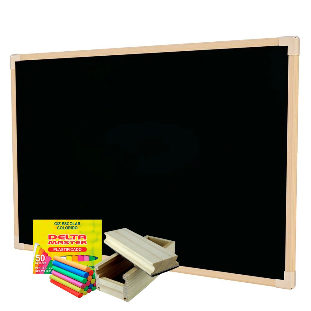 Lousa Quadro Escolar Preto Fosco UV 3mm 60x40 Cm Moldura De Madeira