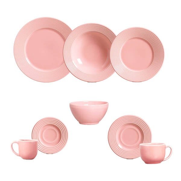 Aparelho de Jantar Argos Rosa 42 Peças 6 Bowls Porto Brasil