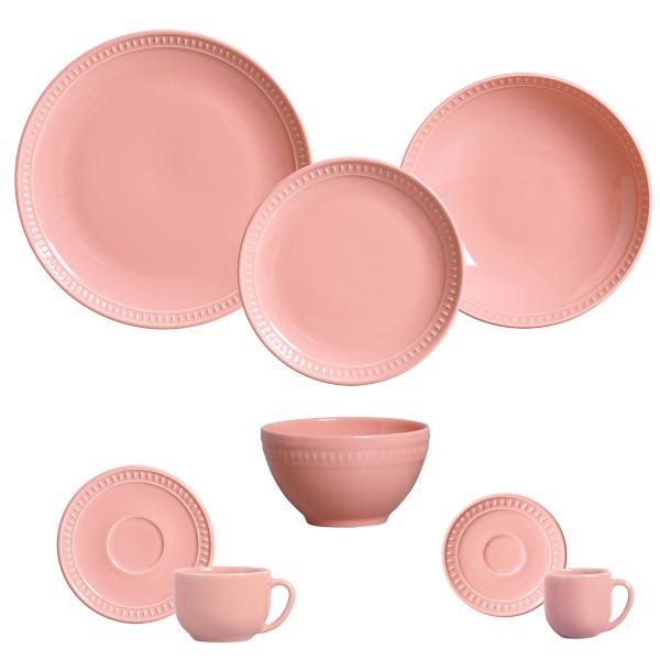 Aparelho de Jantar 42 Peças Sevilha Rosa 6 Bowls Porto Brasil