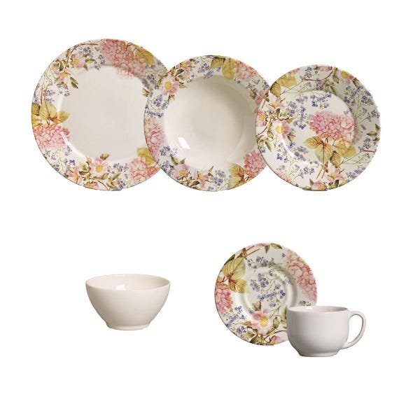 Aparelho de Jantar 30 Peças Monaco Hortensia 6 Bowls Porto Brasil