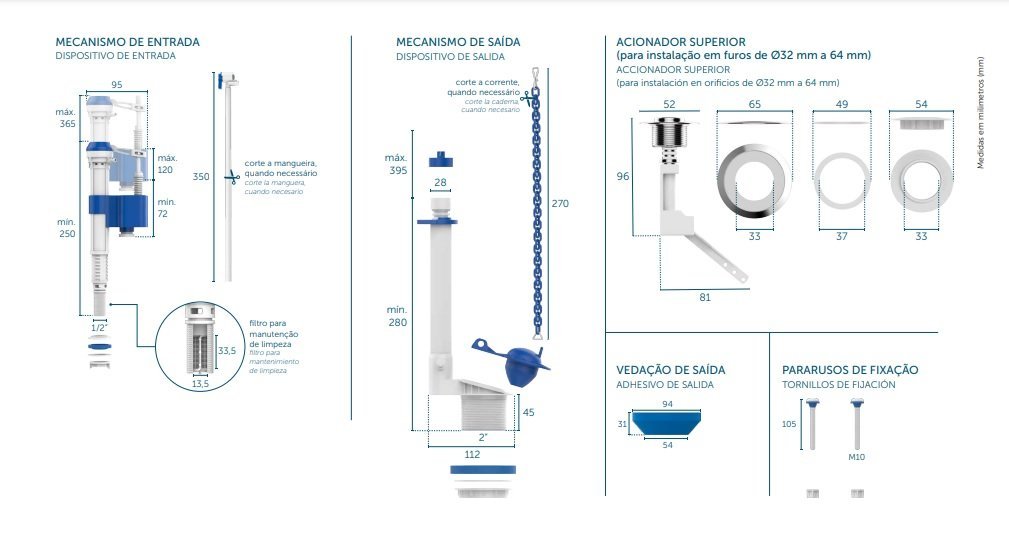 Conjunto Universal Completo Para Caixas De Descarga Acopladas