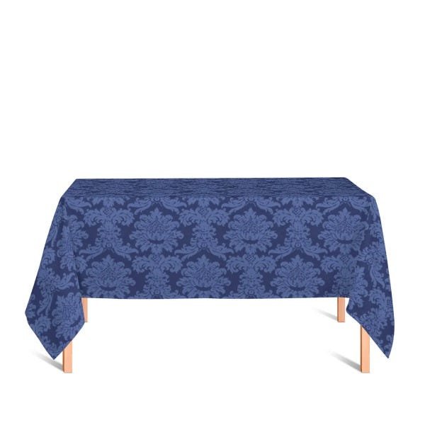 Toalha De Mesa Retangular Em Tecido Jacquard Azul Marinho Medalh O